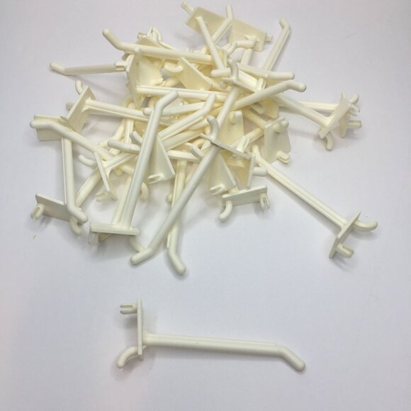 ~94 White Plastic Peg Board Hooks 59 2" & 35 4" Garage Home Storage Organization - Picture 3 of 8
